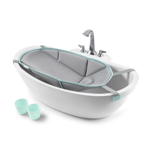 My Size Tub 4-in-1 Modern Bathing System - for Ages 0-24 Months – Baby Bathtub Includes Soft Support, Pull-Down Sprayer and Removable Water Tank, Rinse and Pour Cups, and Drain Plug