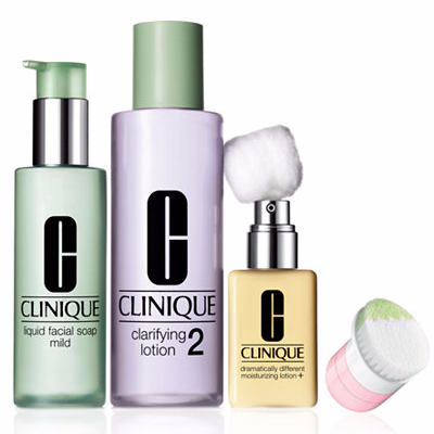 Limited Edition Clinique 3-Step Skin Type I/II Set with FREE Travel Size Pink Sonic Cleansing Brush - A $95 Value!