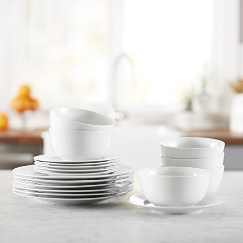 18-Piece White Kitchen Dinnerware Set, Dishes, Bowls, Service for 6