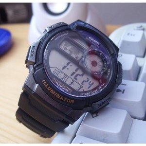Men's AE1000W-1BVCF Silver-Tone and Black Digital Sport Watch