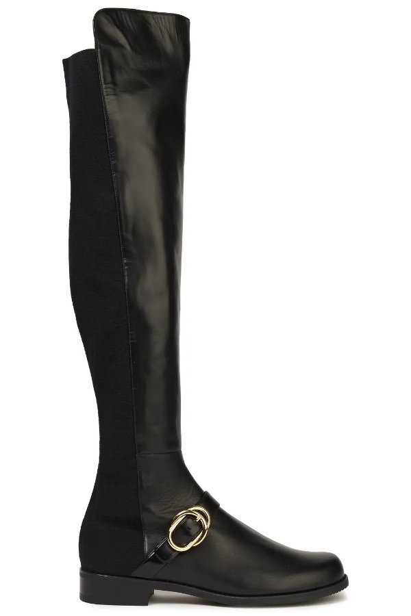 Buckled leather over-the-knee boots