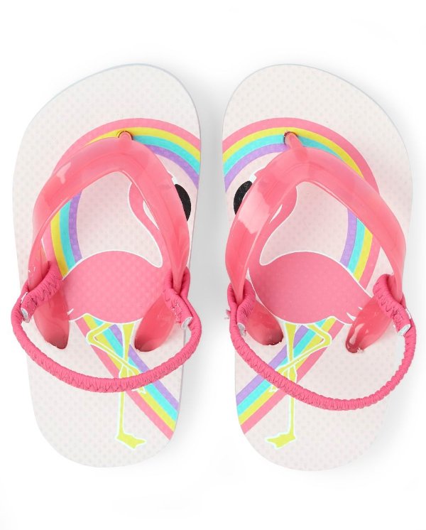 Toddler Girls Flamingo Rainbow Flip Flops