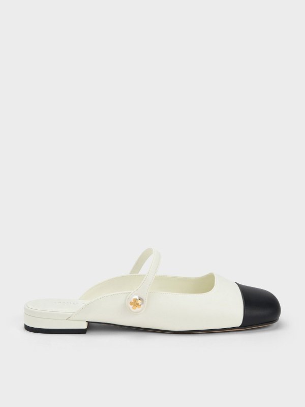 White Pearl Embellished Flat Mules | CHARLES & KEITH