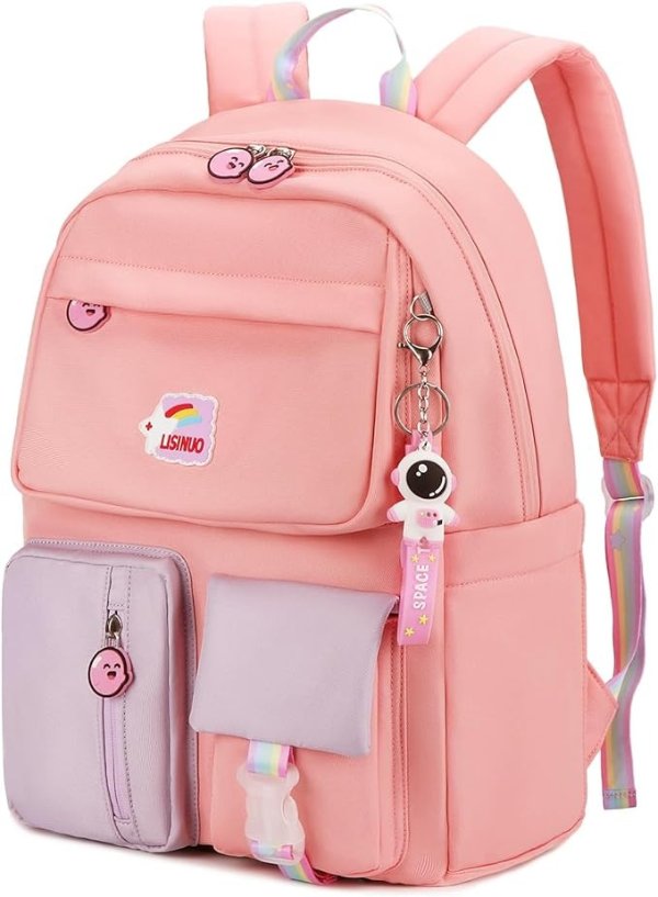 Backpacks for Girls Cute Backpack Suitable for Kids Aged 6-8 With CSPC Report to Send Pendant (Pink)