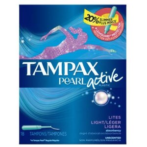 Tampax Pearl Plastic, Lites/Light Absorbency, Unscented Tampons, 18 Count