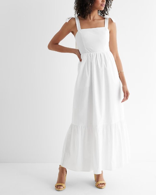 Square Neck Bow Tiered Maxi Dress