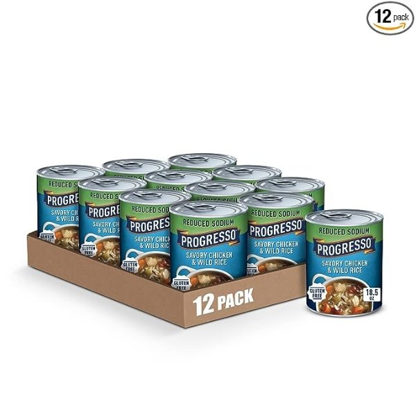 Progresso Reduced Sodium, Savory Chicken & Wild Rice Soup, 19 oz. (Pack of 12)
