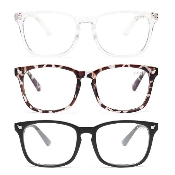 Gaoye 3-Pack Blue Light Blocking Glasses, Fashion Fake Glasses Anti UV/Headache/Eyestrain Computer Gaming Glasses