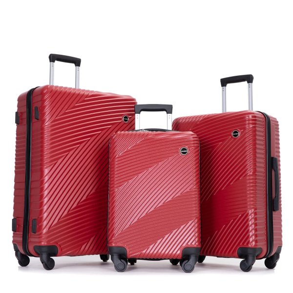 Luggage 3 Piece Set,Suitcase Set with Spinner Wheels Hardside Lightweight Luggage Set 20in24in28in.(Red)