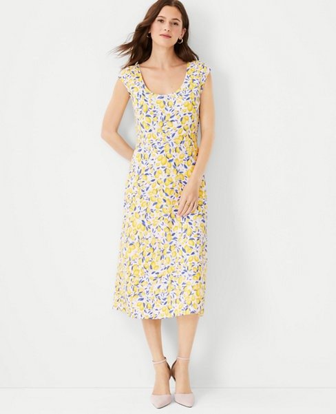 Lemon Blossom Flare Midi Dress | Ann Taylor