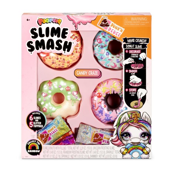 Poopsie Slime Smash Candy Craze with Crunchy Glitter Slime & 4 Donut Shaped Storage Cases (6 oz of Slime)