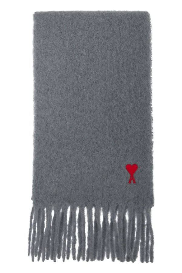 Grey Mohair Heart Logo Scarf