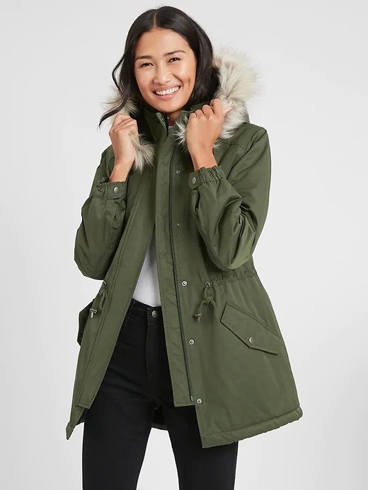 Water-Resistant Parka With Faux Fur Collar