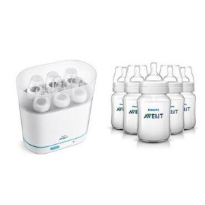 Philips AVENT Classic Plus BPA Free Polypropylene Bottles, 9 Ounce (Pack of 5) and 3-in-1 Sterilizer