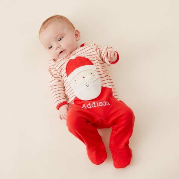 Personalized Red Striped Santa Claus Christmas Sleepsuit Welcome %1