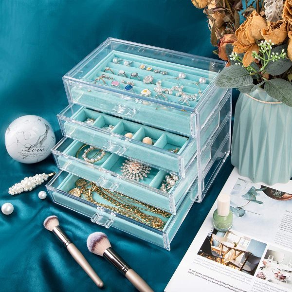 Mebbay Acrylic Jewelry Box with 4 Drawers