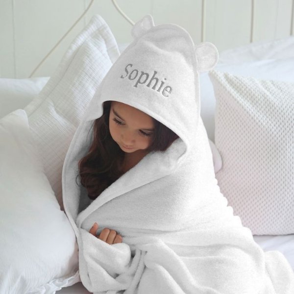 Personalized Large Ivory Hooded Bath Towel