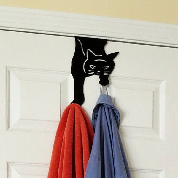Over The Door Cat Double Hook Hanger For Home, Office & Closet Storage, Black