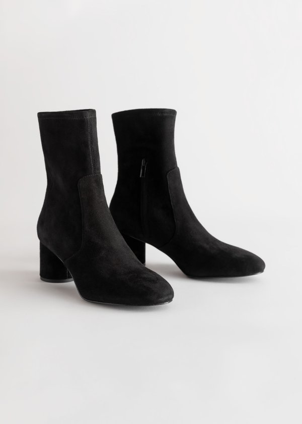 Suede Almond Toe Sock Boots