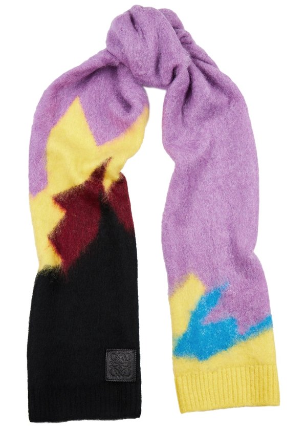 Colour-blocked knitted scarf