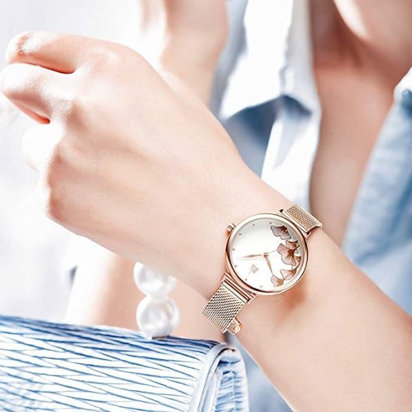 SK SHENGKE Female Mesh Watches Simple Face Stainless Steel Back Case Fashion Ladies Wristwatch