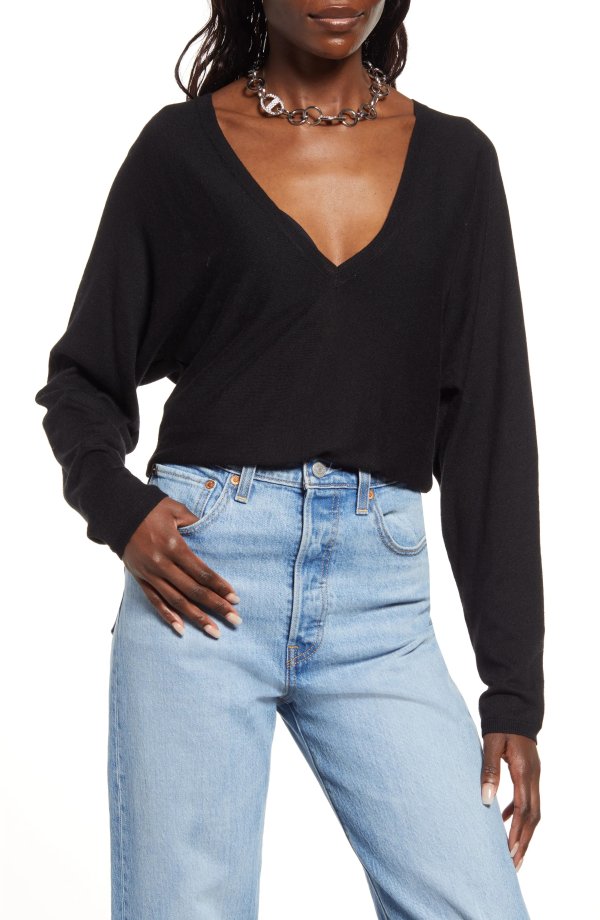 Semisheer V-Neck Dolman Sleeve Sweater