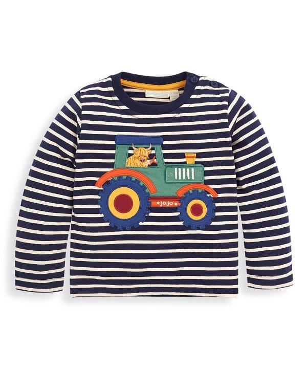 Navy & Ecru Stripe Tractor Top - Infant, Toddler & Boys