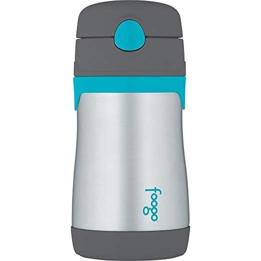 Foogo Vacuum Insulated Stainless Steel 10-Ounce Straw Bottle, Charcoal/Teal