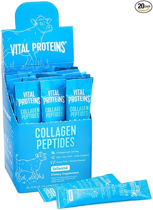 Collagen Peptides Powder Supplement (Type I, III) Travel Packs, Hydrolyzed Collagen for Skin Hair Nail Joint - Dairy & Gluten Free - 10g per Serving - Unflavored (20ct per Box)