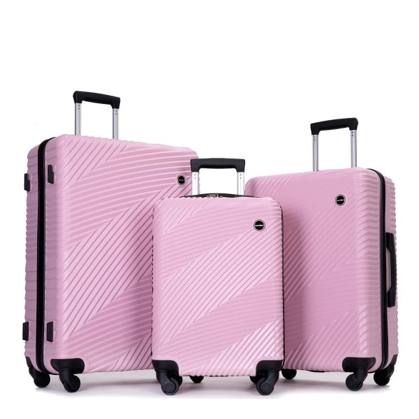 Luggage 3 Piece Set,Suitcase Set with Spinner Wheels Hardside Lightweight Luggage Set 20in24in28in.(Pink)
