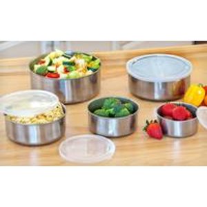 5-Piece Stainless Steel Bowl Set with Plastic Lids