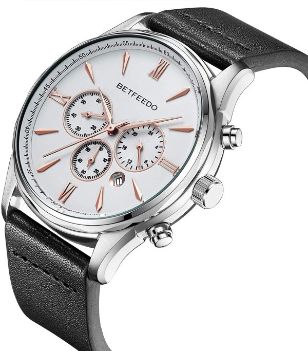 Betfeedo Men's Leather and Steel Quartz Wrist Watch