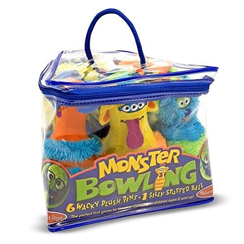 Monster Bowling Game, Plush 6-Pin Bowling Game with Carrying Case, Weighted Bottoms, 7 Pieces, 9” H x 8.5” W x 7” L
