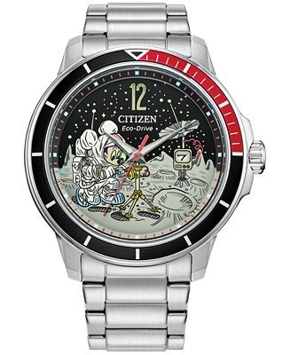 Eco-Drive Men's Mickey Mouse Astronaut Stainless Steel Bracelet Watch 42mm