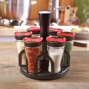 Circleware Contempo 6 Glass Jar Revolving Countertop Carousel Spice Salt and Pepper Shaker Rack Organizer @ Amazon.com
