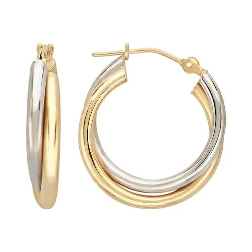 10k Gold Two Tone Crisscross Hoop Earrings