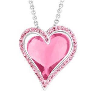 Double Heart Pendant with Rose Swarovski Crystals