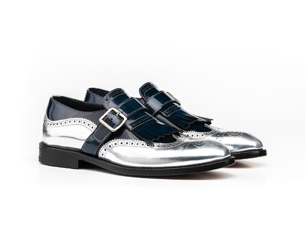 Blue silver shiny woman fringe moccasin shoes | DIS