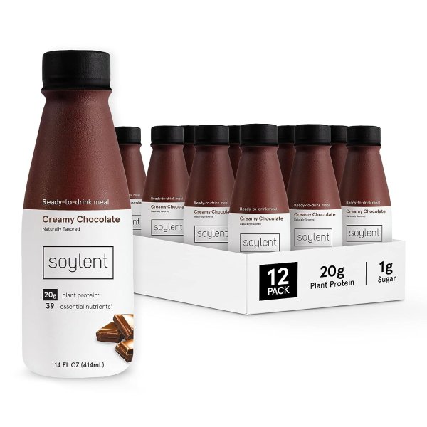 Soylent Complete Nutrition Gluten-Free Vegan Protein Meal Replacement Shake, Creamy Chocolate, 14 Fl Oz (Pack of 12)