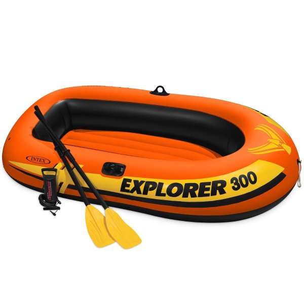 Explorer 300 Compact Inflatable Fishing 3 Person Raft Boat w/ Pump & Oars