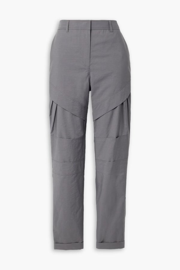 Layered pleated cotton-blend tapered pants