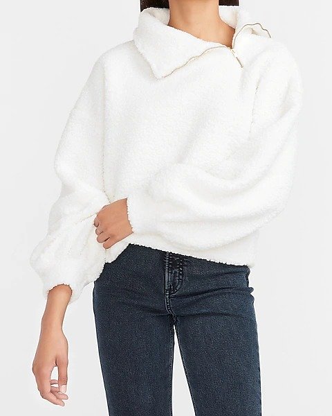 Cozy Asymmetrical Zip Sherpa Sweatshirt