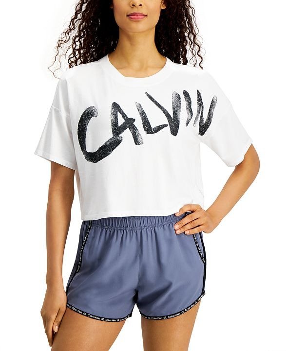 Brushed-Logo Relaxed Cropped T-Shirt