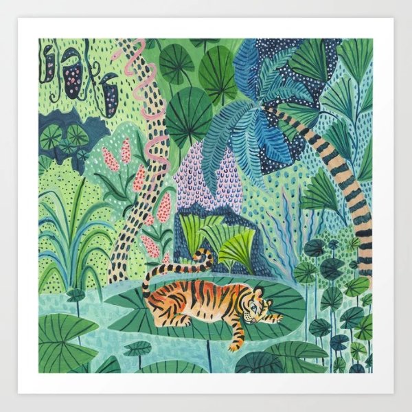 Jungle Tiger Art Print by amberstextiles