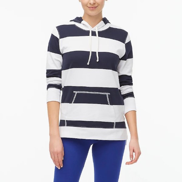 Striped side-slit tunic hoodie