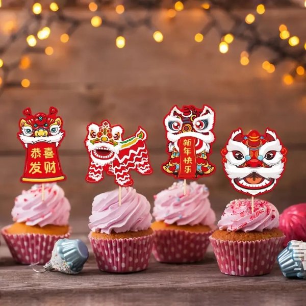 8pcs, Chinese Happy New Year Cupcake Toppers 2024 Happy Year Of The Dragon Cupcake Decor Topper Dragon Year Party Spring Festival Party Decorations Supplies Red, Cheers 2024 Chinese New Year's Party