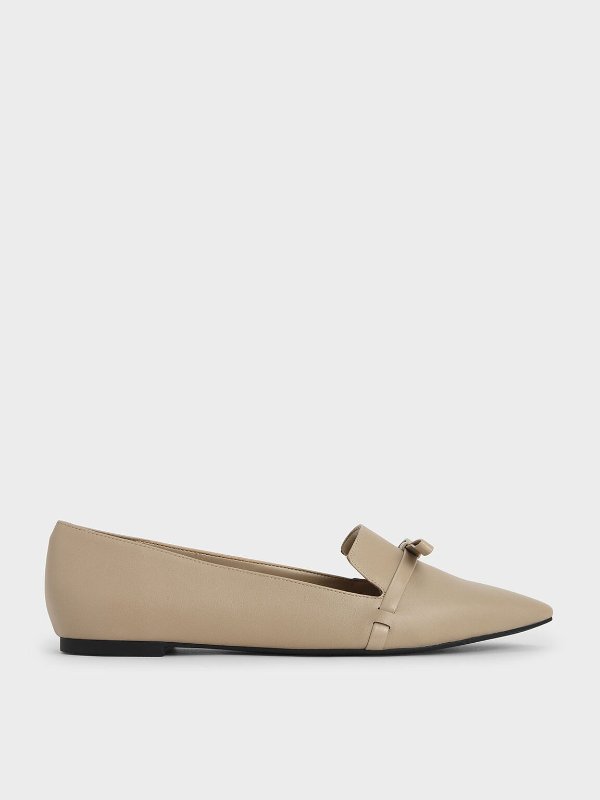 Beige Bow Tie Loafers | CHARLES &amp; KEITH