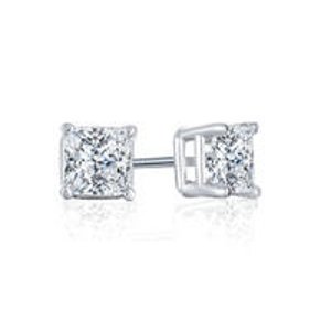 14K White Gold 1/3 Carat Princess-cut Diamond 4-Prong Stud Earrings