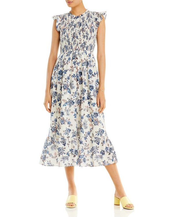 Floral Print Smocked Flutter Sleeve Dress - 100% Exclusive