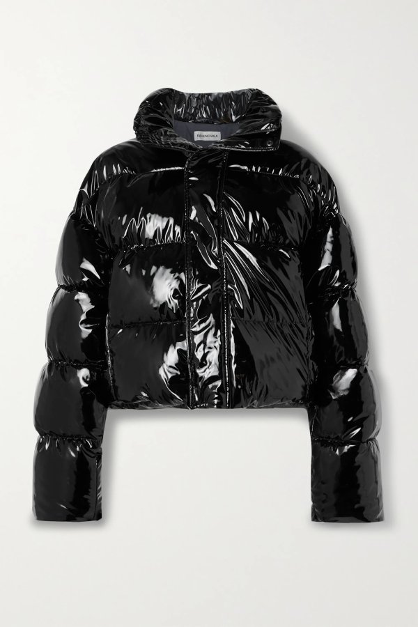 Hooded quilted vinyl jacket